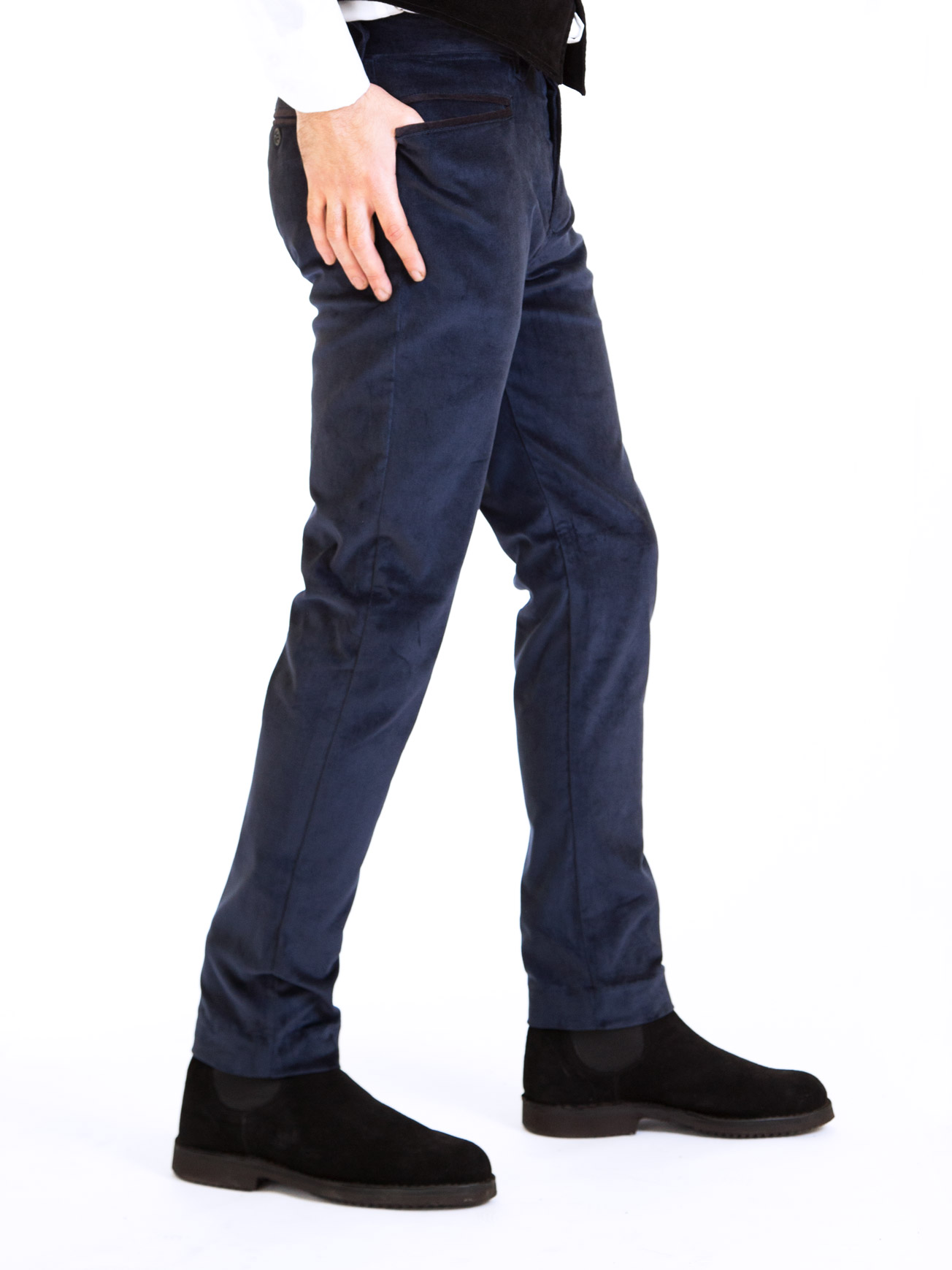 Pantaloni velluto elasticizzato blu - immagine 5