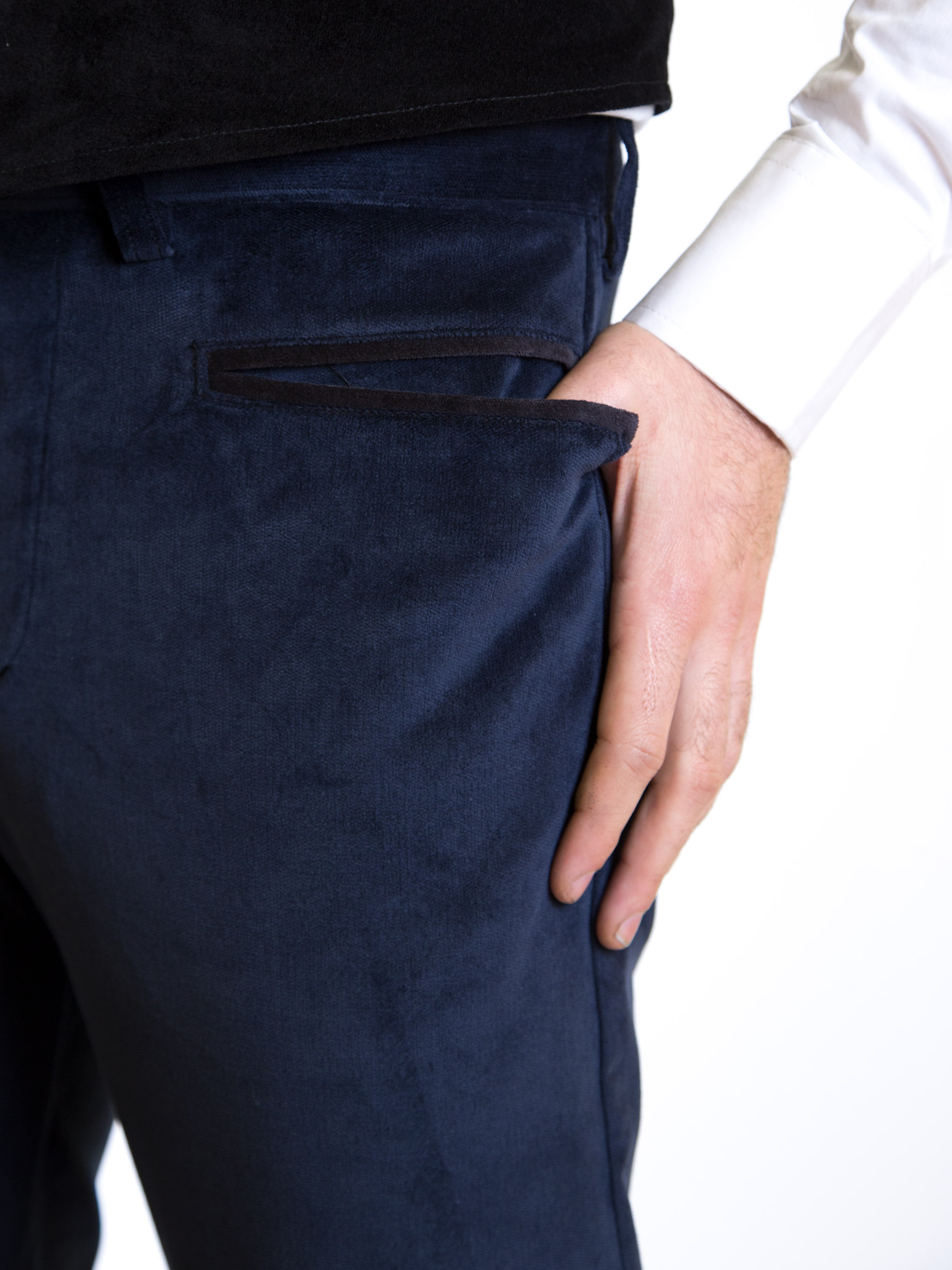 Pantaloni velluto elasticizzato blu - immagine 2