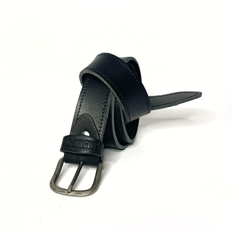 Cintura in pelle nera cuciture nere