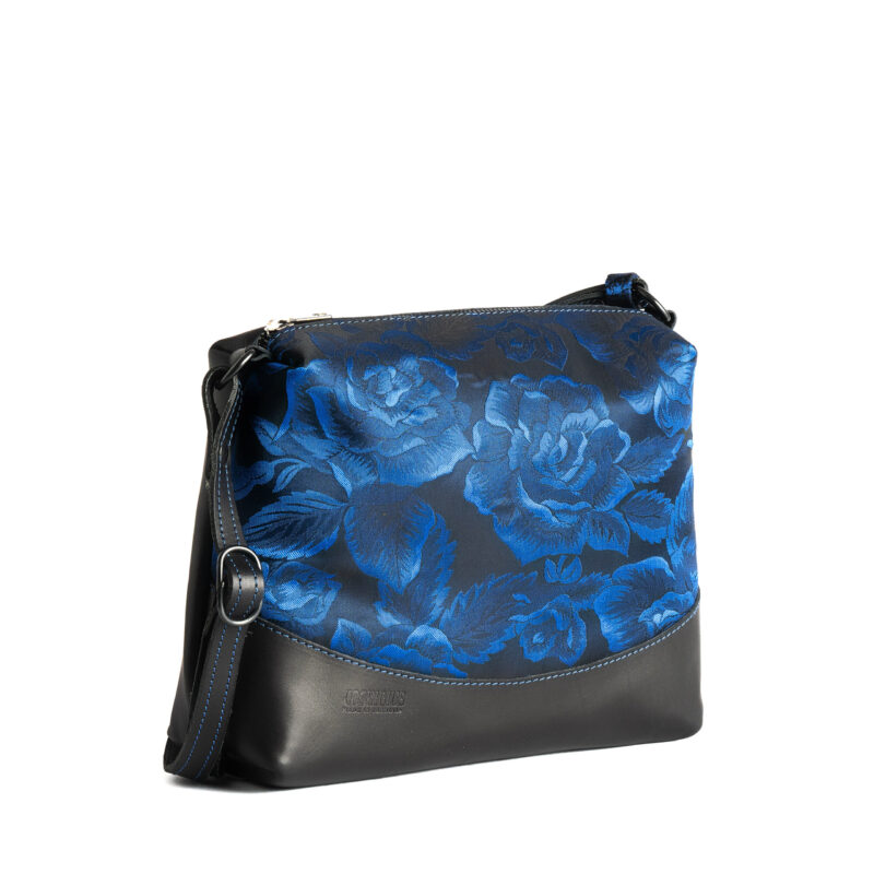 Borsa a tracolla in pelle con broccato blu