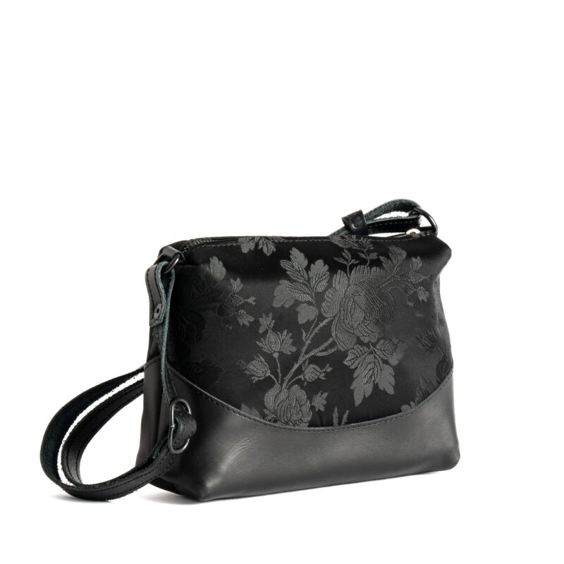Borsa a tracolla in pelle con broccato nero