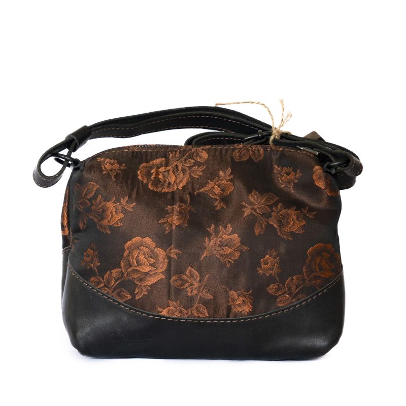 Borsa a tracolla in pelle con broccato ruggine