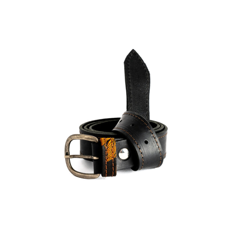 Cintura in pelle con inserti in broccato ruggine