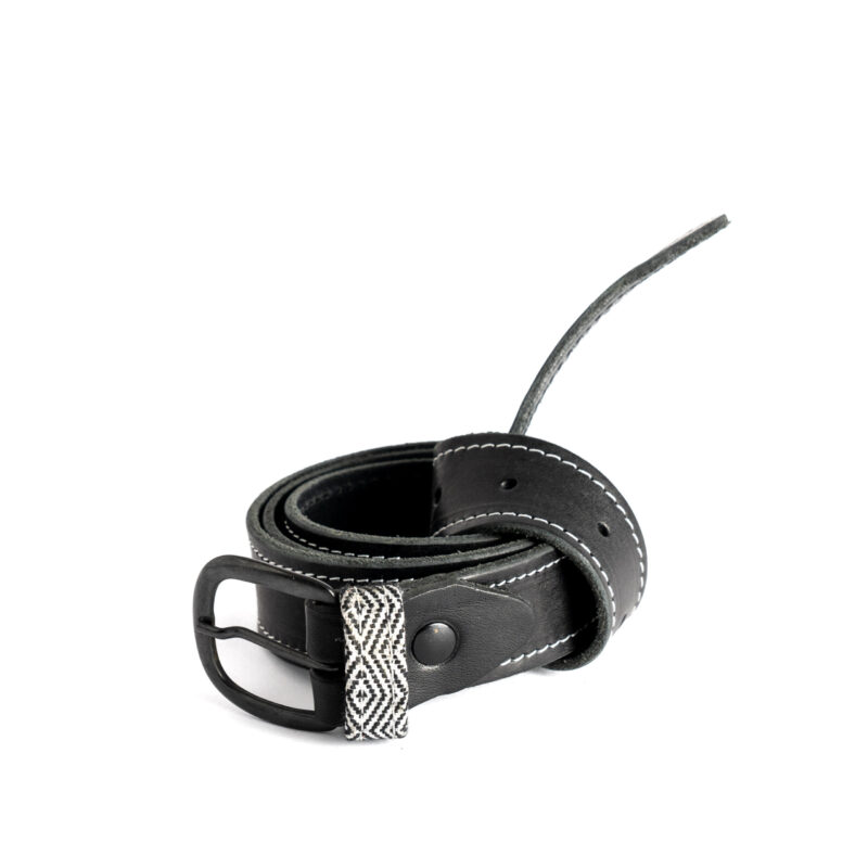 Cintura in pelle con inserto in tessuto sardo rombi