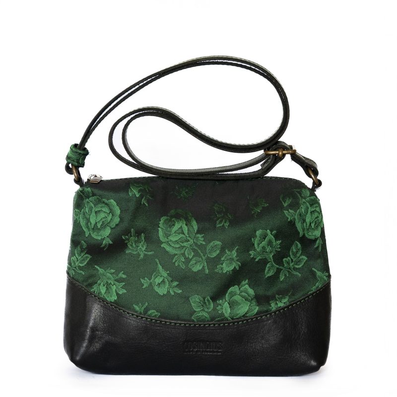 Borsa a tracolla in pelle con broccato verde