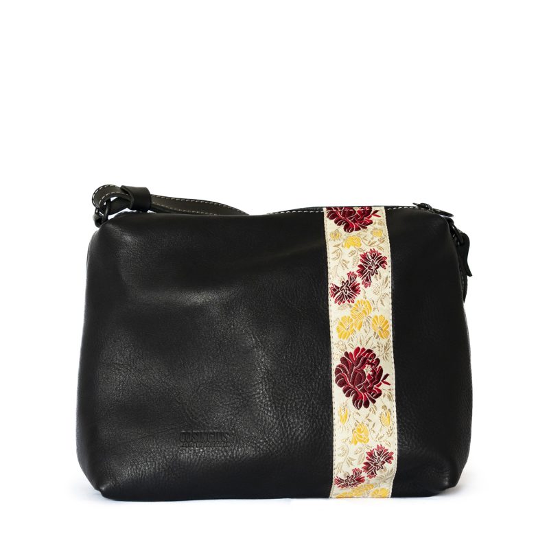 Borsa a tracolla in pelle e broccato Bianco (grande)