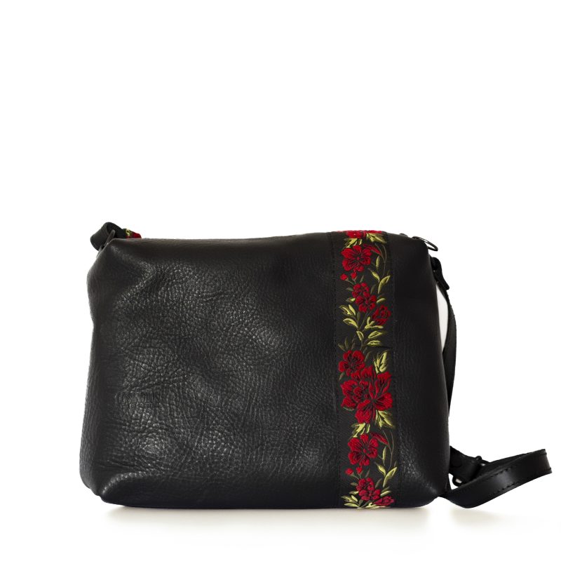Borsa a tracolla in pelle e broccato rosso (grande)