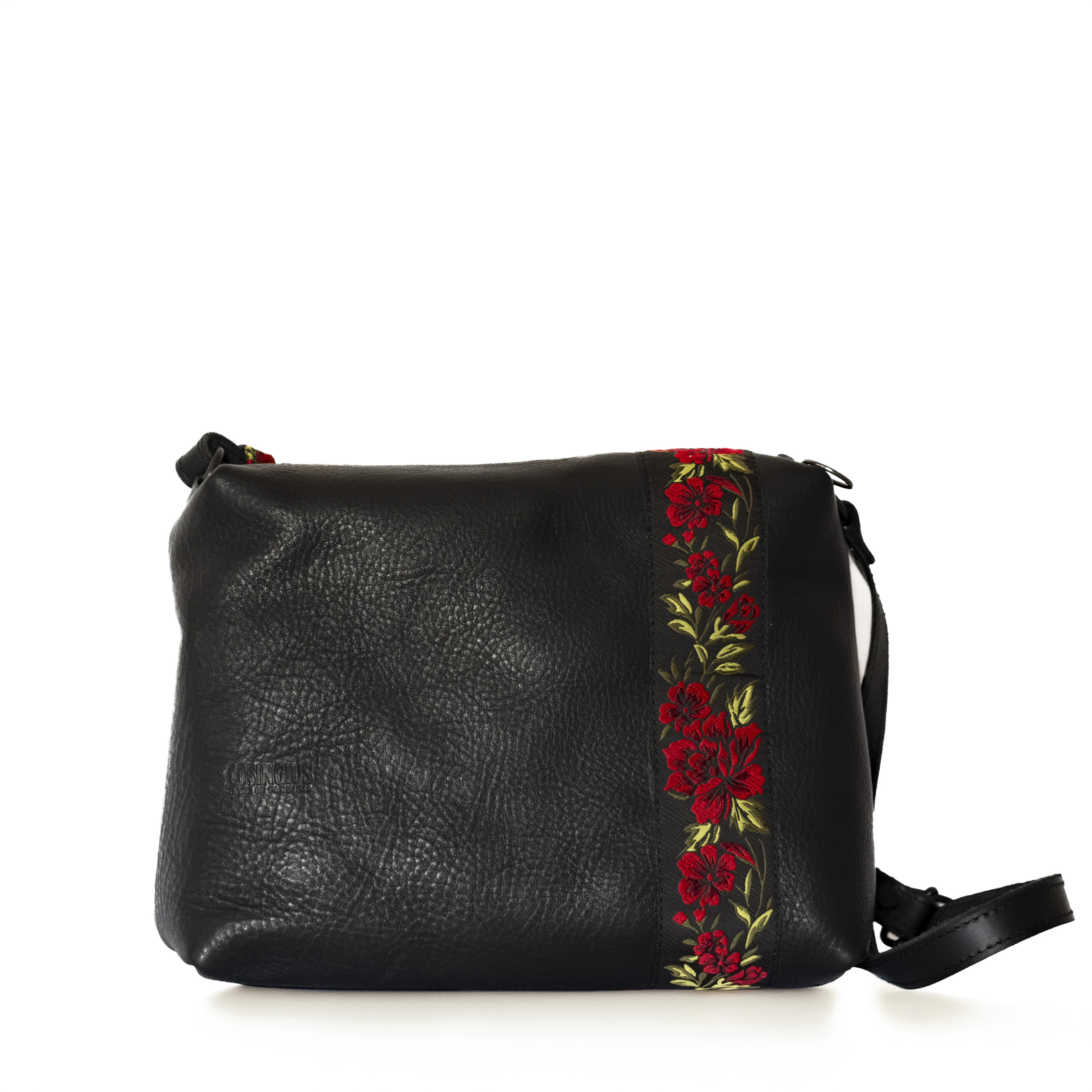 Borsa a tracolla in pelle e broccato rosso (grande)